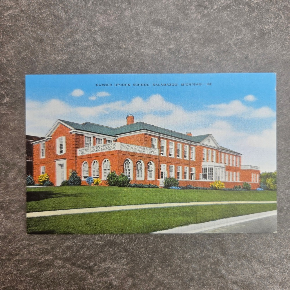 Harold Upjohn School Kalamazoo Michigan Vintage E.C. Kropp Postcard 1945